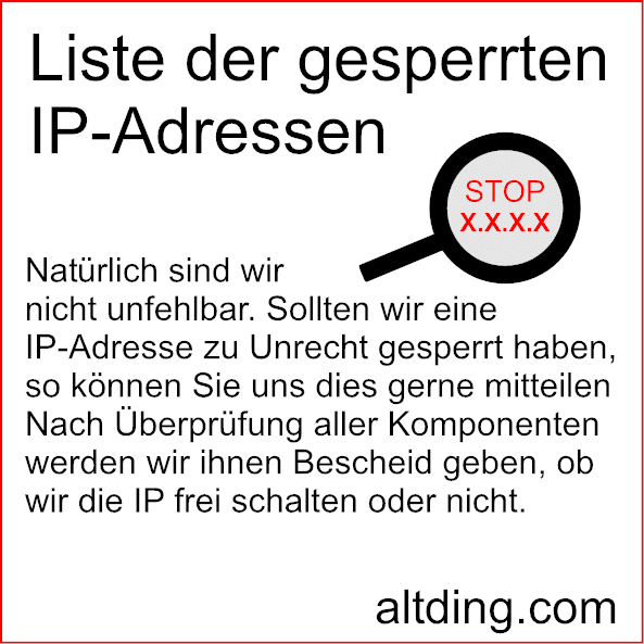 Liste der gesperrten IP-Adressen auf Altding.com